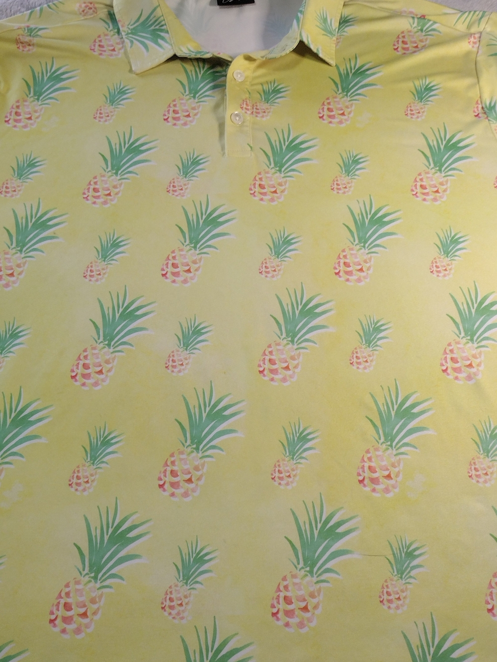 Sunday Swagger Yellow Pineapple Print Button Down Polo Men's XXL